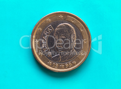 1 euro coin, European Union, Spain over green blue