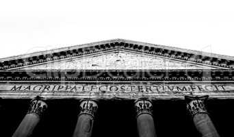 black and white Bottom view of the roman Pantheon facade
