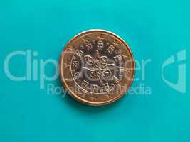 1 euro coin, European Union, Portugal over green blue