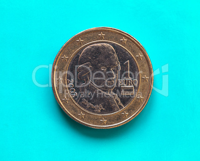 1 euro coin, European Union, Austria over green blue
