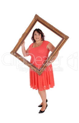 Big woman holding a picture frame