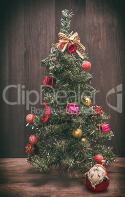 christmas tree on a wooden background