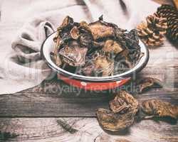 dry forest mushrooms in an iron plate