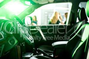 Interior View of the modern business car, detail. Closeup fashion image.