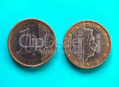 1 euro coin, European Union, Luxembourg over green blue