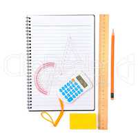 School and office supplies isolated on white background.