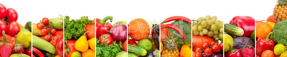 Collection fresh fruits and vegetables isolated on white backgro