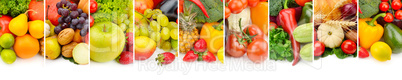 fruits and vegetables isolated on white background. Panoramic co