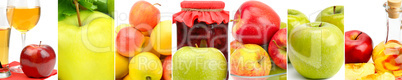 Juicy apples, juice, jam apple cider vinegar isolated on white b
