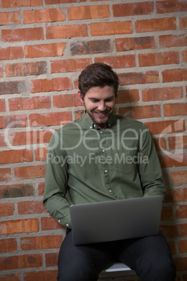 Male executive using laptop in waiting area
