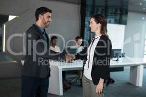 Customer service trainer shaking hands in office
