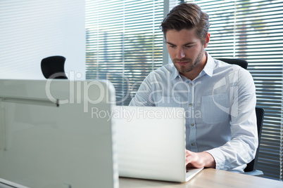 Young executive man using his laptop