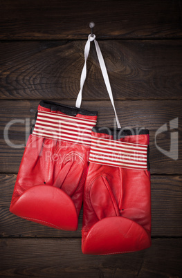 pair of old leather boxing gloves