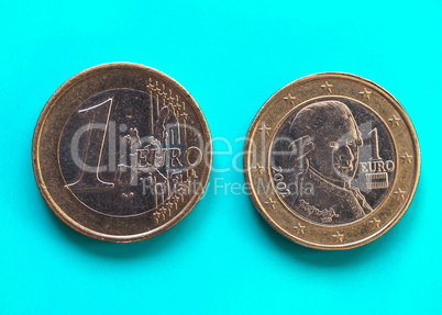 1 euro coin, European Union, Austria over green blue