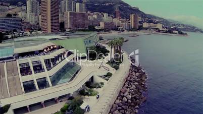 Monaco city town Monte Carlo Drone flight port yahts sea flats