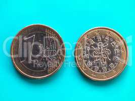 1 euro coin, European Union, Portugal over green blue