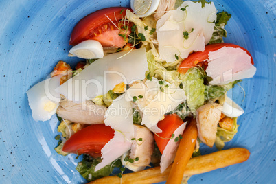 Salad with chicken and fresh vegetables