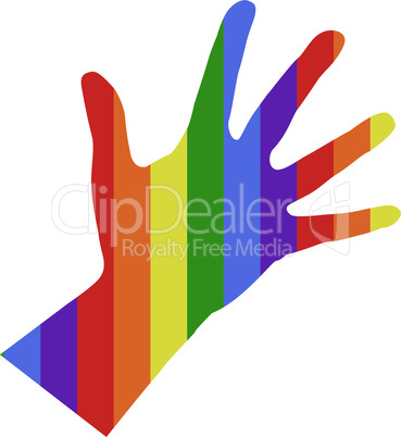 silhouette of left female hand in colors of flag LGBT