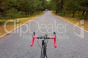 the bike on the background of the forest track, road bike with r