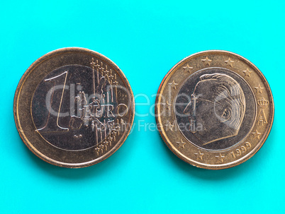 1 euro coin, European Union, Belgium over green blue