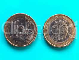 1 euro coin, European Union, Belgium over green blue