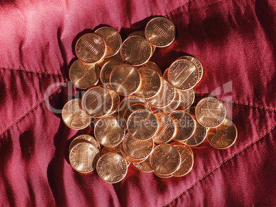 One Cent Dollar coins, United States over red velvet