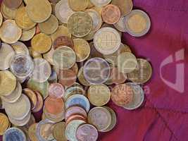 Euro coins, European Union over red velvet background