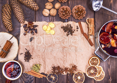 brown paper and ingredients for making mulled wine
