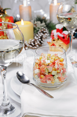 Salad of crab meat in a glass