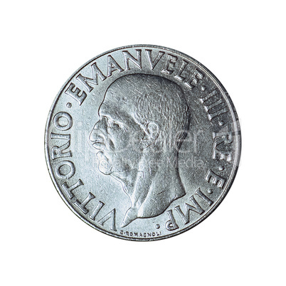 Old Italian Lira with Vittorio Emanuele III King isolated over white