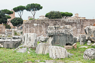 Ruins of antique Roman forum in Rome