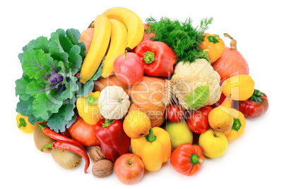 Fruits and vegetables isolated on a white