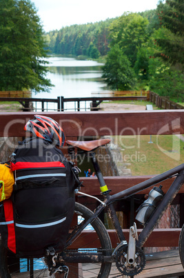 bike traveler on the bridge, the journey on the bike