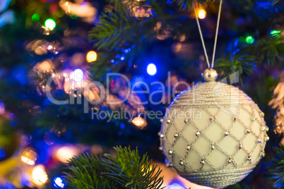 Christmas tree, decorated with garlands and Christmas balls