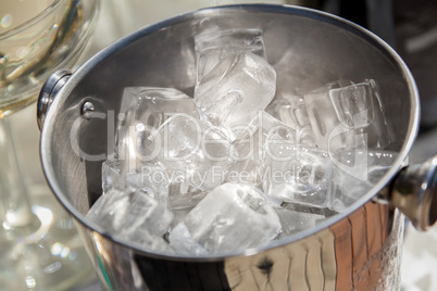 Bucket with ice cubes