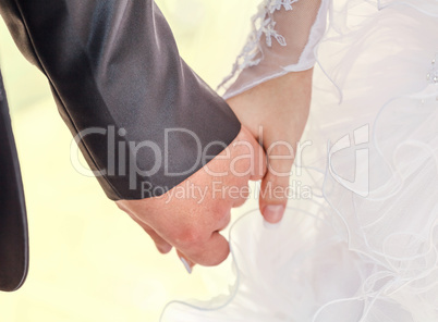 Wedding couple holding hands