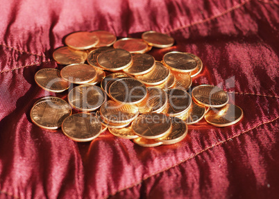 One Cent Dollar coins, United States over red velvet