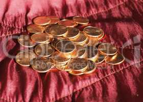 One Cent Dollar coins, United States over red velvet