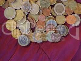 Euro coins, European Union over red velvet background