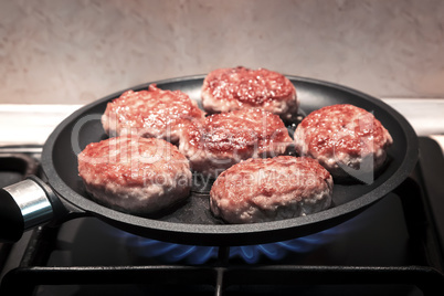 Cutlets pan fried in the fire.