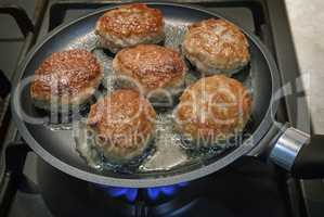 Cutlets pan fried in the fire.