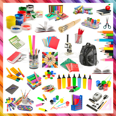 Collection of stationery and school supplies