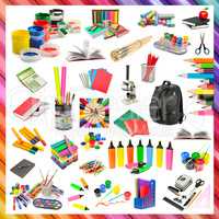 Collection of stationery and school supplies
