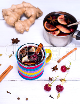 mulled wine in a yellow mug