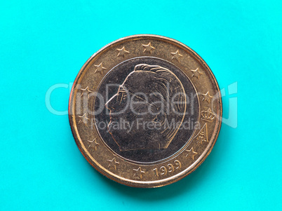 1 euro coin, European Union, Belgium over green blue