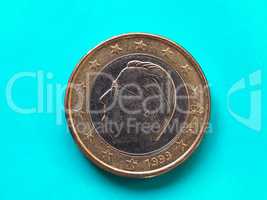 1 euro coin, European Union, Belgium over green blue
