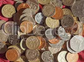 Pound coins, United Kingdom over red velvet background