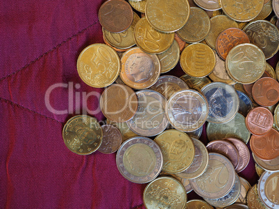 Euro coins, European Union over red velvet background