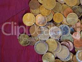 Euro coins, European Union over red velvet background