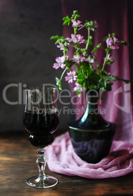Still life with a glass of wine.